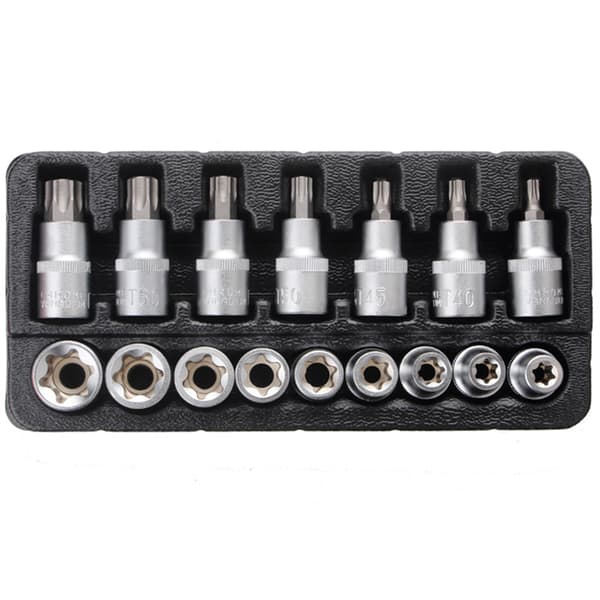 Torx Bit Socket Sett med Koffert E10-E24 T30-T70 16 stk Stål Star Bit Sett for