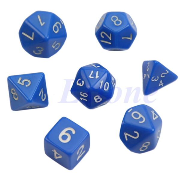 7 stk. sortsidet terning D4 D6 D8 D10 D12 D20 RPG Poly Dice-spil Blue