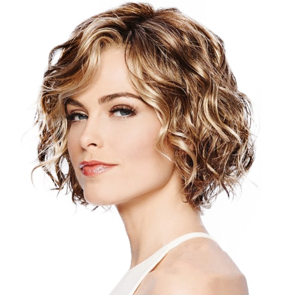 Syntetisk peruk för kvinnor Kort lockigt höjdpunkter vågigt hår Charmig elegant frisyr