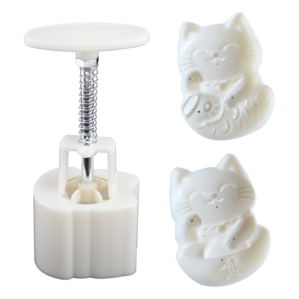 Plastmateriale Mooncake Form Stamp Måne Cake Form for Creative Lucky for Cat Shape DIY Bageform til Mid-Autumn Fest