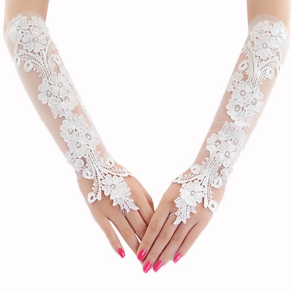 Kvinnor Flickor Sommar UV-säkra handskar Mesh Spets Blommig Enfärgad Fingerless vantar med ögla för bröllopsoperafest