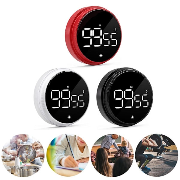 Magnetisk digital timer kjøkken roterende timer for matlaging, studering, trening Red