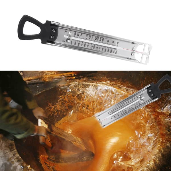Madlavningstermometer i rustfrit stål, sliktermometer med hængekrog