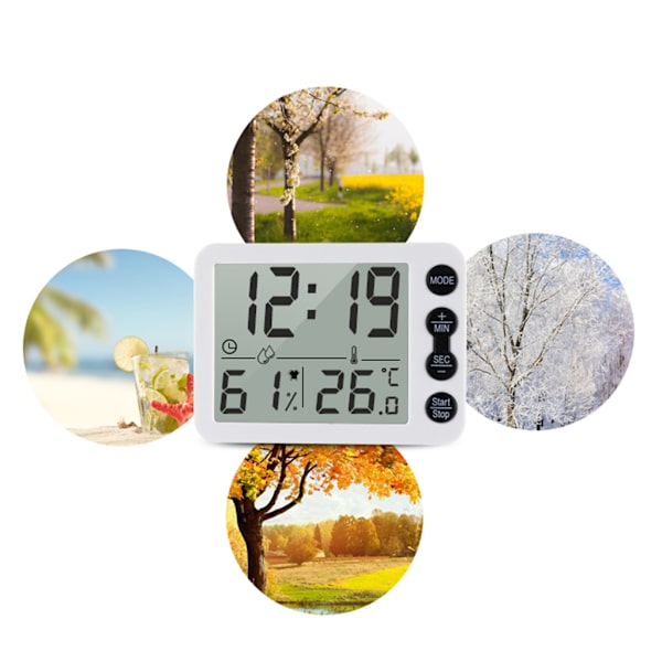 Digital Termometer Hygrometer Väckarklocka Timer Temperatur Luftfuktighetsmätare