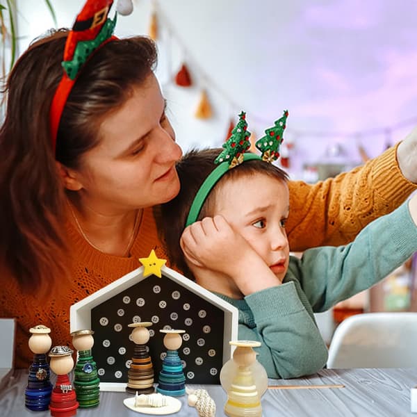Julekrybbe Håndverksknappsett DIY Knapp Julepyntsett