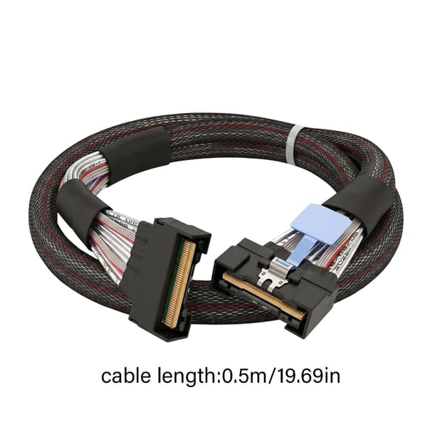 50 cm Mcio til Mcio SFF-8654 8I kabel med sort kappe til IT-udstyr