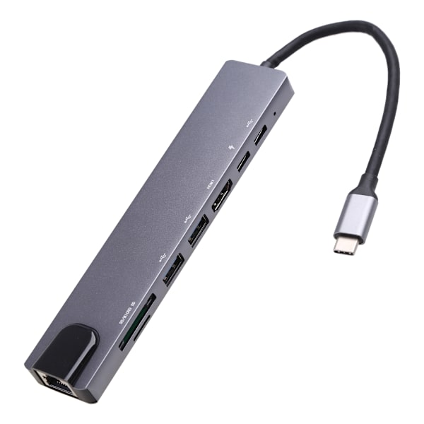 USB C Hub 8 i 1 aluminium USB C Dock Station med USB 3.1 porte SD TF Card Splitter PD 87W Hub til PC Laptops Computer