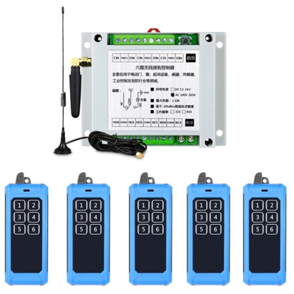 433Mhz trådlös switch AC85V 6CH relämottagaremodul + 6-knapps RF-fjärrkontrollsändare för garage