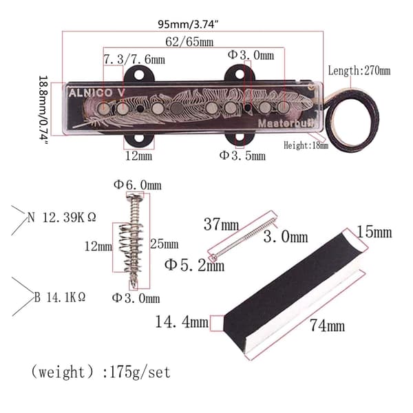 Alnico 5 JB Basgitarr Pickuper med Skruvar & Fjädrar Elgitarr Basdel