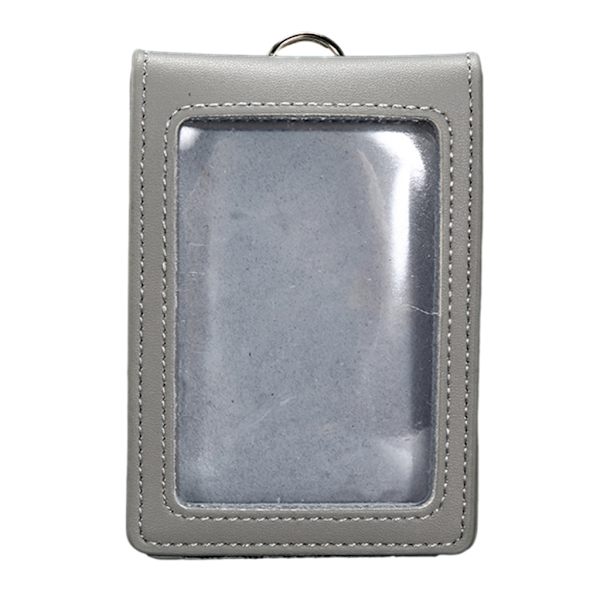 Læder ID'er Badge Holder Arbejdskort Sleeve Clear Window Card Protector Pouch Light gray