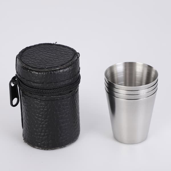 Pakke med 4 Mini Kopper i Rustfrit Stål 30 ml Bærbare til Camping og Udendørs Brug