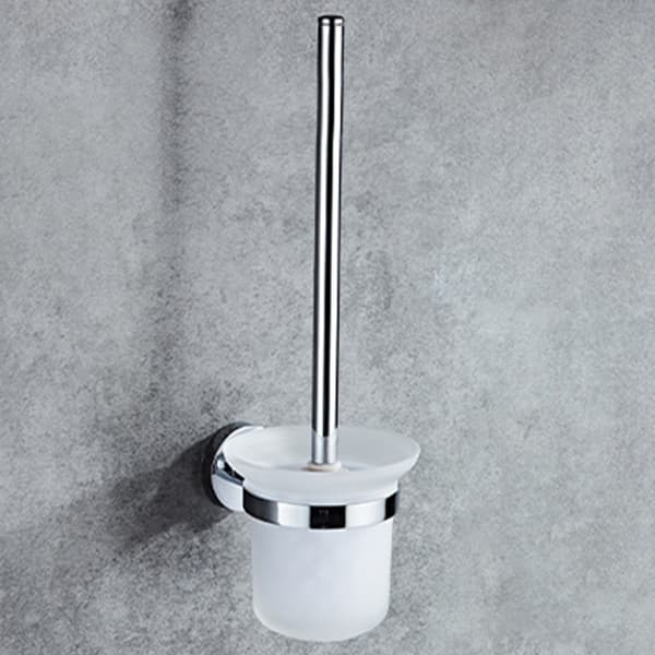 Rustfri toiletbørste i stål med klar glasholder til vægmontering