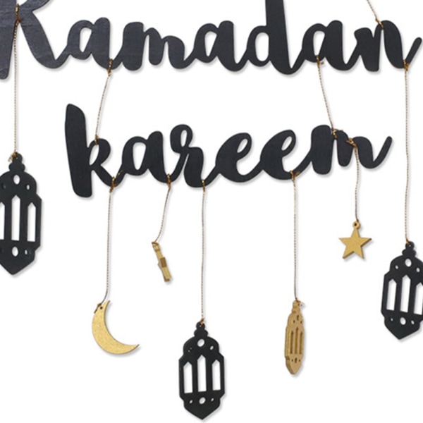 Eid Ramadan dekoration trä vägghängande Ramadan Kareem Moon Star hänge Gold