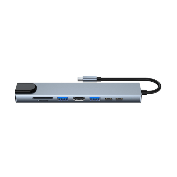 USB C Hub 8 i 1 aluminium USB C dockningsstation till HDMI+ USB 3.0+ USB 2.0+RJ45+PD 87W Laddning+Data+ TF/SD 8-portsadapter