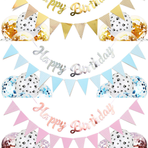 Sällskapsdjur födelsedag dekoration set med födelsedag för banner Folie Ballonger Bunting Flaggor Toddler Födelsedagsfest tillbehör för katt Yellow