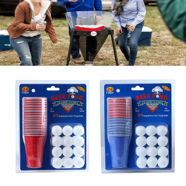 Set Beer Pong Bar Spelleksak för med 24 Återanvändbara koppar 24 Pingpongbollar för Barer Män Kvinnor Bordsspel null - B