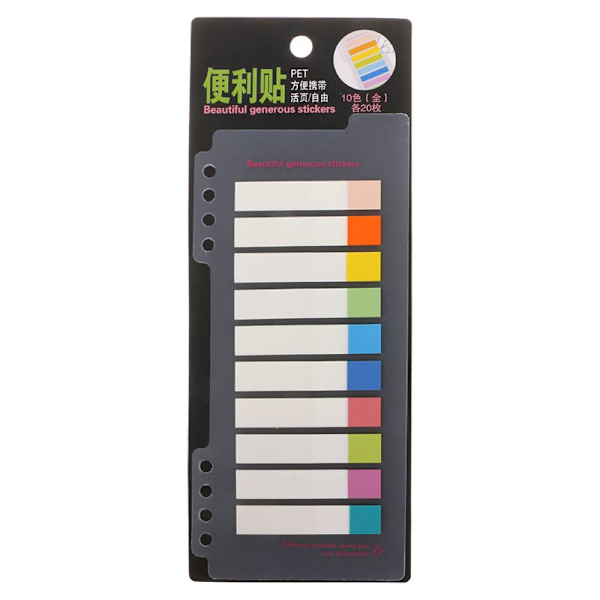 10 färger PET 200 ark Indexflikar Flaggor Sticky Note Sidmarker Stickers Stati
