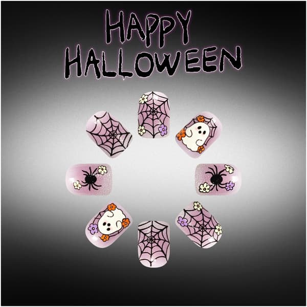 Web Flower Halloween Press On Manicure Sæt Lavendel Gradient