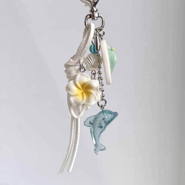 Hjerte-lås Nøglering Taske Accent med Delfin Blomster Charm Sæt