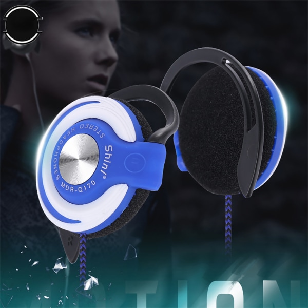 Clip-on hörlurar, subwoofer stereo trådbundna hörlurar, för 3,5 mm gränssnittsenhet Svetttålig hörlurar Blue