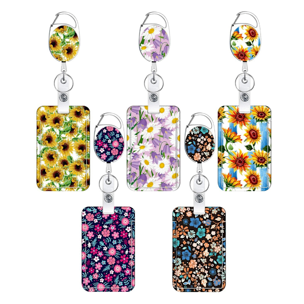 Flower Print Badge Holder Udtrækkelig Reels Clip og Lanyard Sæt til Student null - C