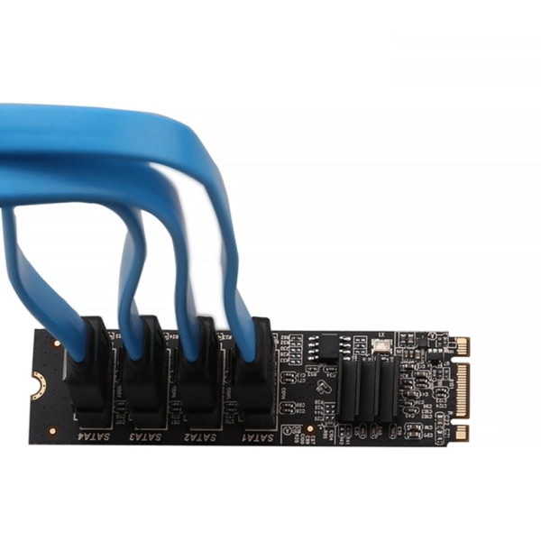 4-portar M.2 till SATA3.0 Adapterkort PCIE till Sata3.0 expansionskort Höghastighets- och stabilt stöd M Key eller B+M-nycklar Standard