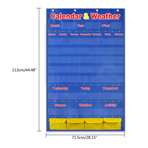 Kalenteri ja säätaskukaavio 114 kortin luokkahuoneen kuukausikalenterilla Blue