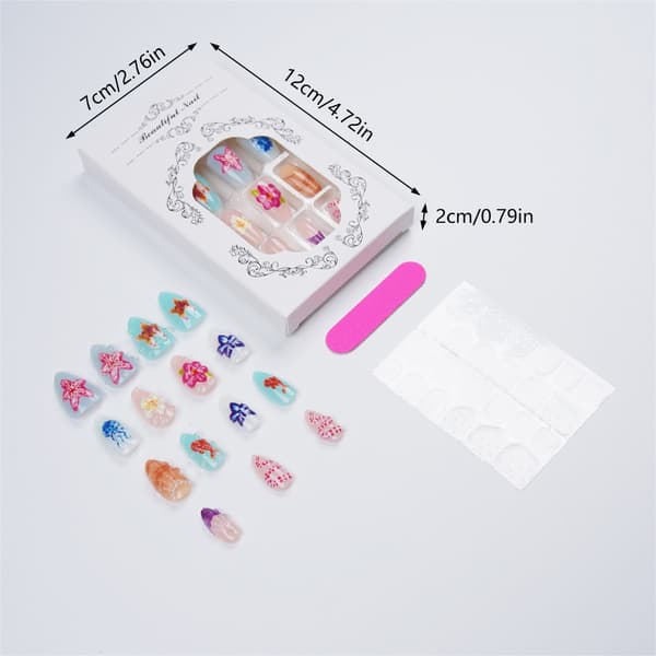 3D Ocean Press On Manicure 24-dele sæt til daglig brug og hjemmebrug