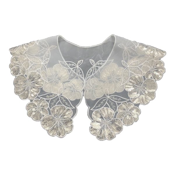 Kvinnor Organza Faux Krage Sjal Broderi Blommigt Halsband Paljett Pärl Poncho