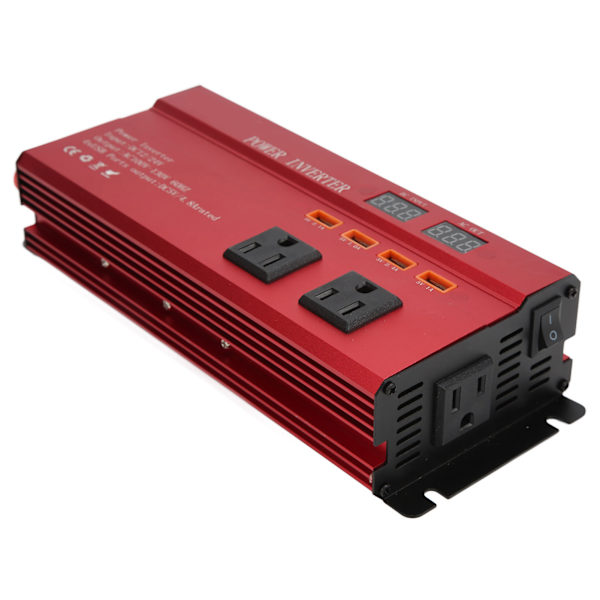 Bilstrømvekselretter 700W, DC 12V/24V til AC 110V-omformer, Modifisert sinusbølge, Dobbel LED-skjerm, 3 US-uttak, 4 USB-porter