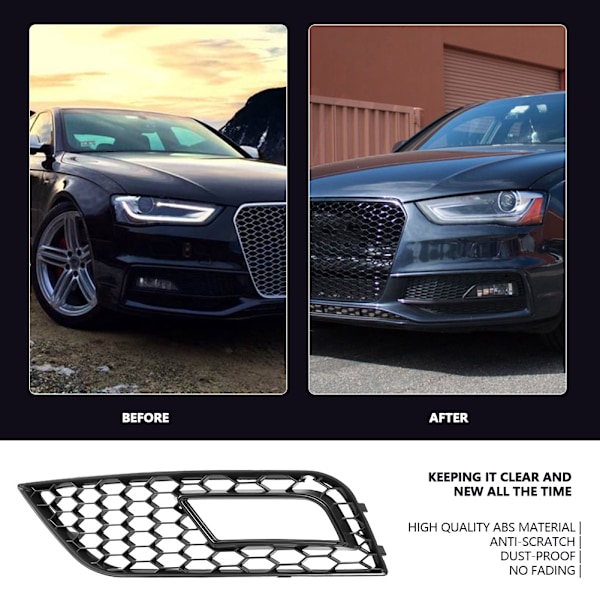 RS4-stil blanka svarta främre stötfångardimstrålkastargaller för Audi A4 B8.5 2013-2016 (2 st)