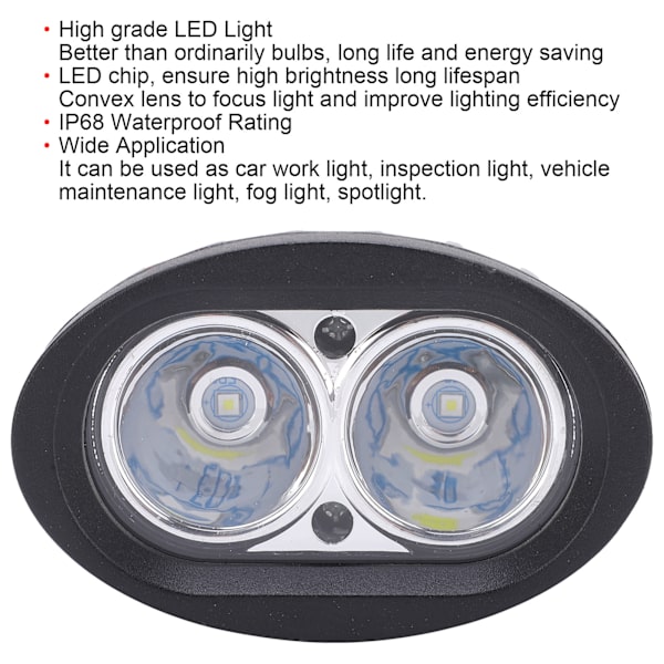 20W LED Dobbelt Hoved Ekstralygte Spotlight til Bil Lastbil ATV Båd Motorcykel - Sort
