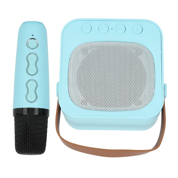 Mini Karaoke Maskine Bærbar Bluetooth Højttaler Med Trådløs Mikrofon Bas Diskant Justering Blå