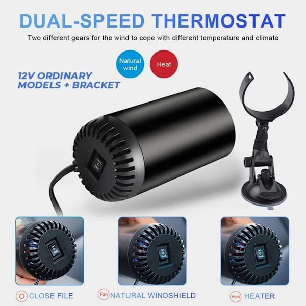 Bilvarmer Defroster - Hurtig opvarmnings- og køleblæser til biler - Bærbar mini forrude blæser - 150W 12V forrude afrimning og afdugning