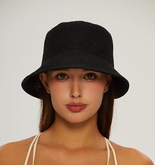 Dame stråhat, bøllehat, sommerhat, solbeskyttelseshat, sort