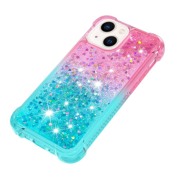 iPhone 15 Kvicksand Glitter Hjärtan TPU-skal - Rosa-Turkos multifärg multicolor