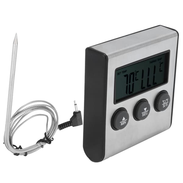 Digital Kötttermometer Mattemperaturmätare med Vikbar Sond Timer Alarm för Kök