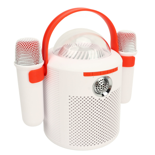 Bärbar karaokehögtalare med dubbel mikrofon - vit, 3D-stereoljud, färgglad omgivningsbelysning, brusreducering - perfekt festpresent