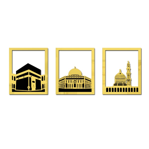 Ramadan Eid Mosque Acrylic Mirror Sticker Golden Self Adhesive 3D Sticker Background Wall Decor