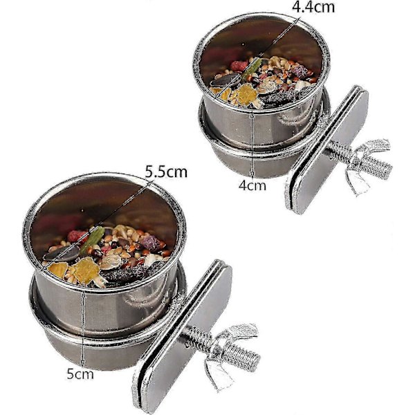 Fuglefoderskål 2 Stykker Papegøjefoder Rustfrit Stål Fuglefoder til Papegøje Fuglevandskål To Størrelser 4.4cm/5.5cm