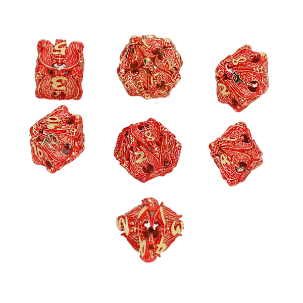 7pcs Hollow Polyhedral Dice Set Holiday Party Skull Pattern Copper Dice Props for Board Card Game Silver Red