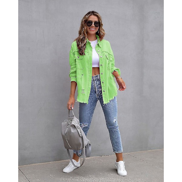 Stylish Distressed Denim Jacket for Casual Outfits L Apple Green