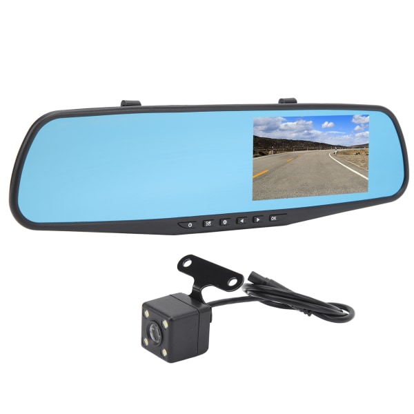 Smart backspegelkamera - Dual Lens 1080P HD Mirror Dash Cam, 4,3 tums antireflex, parkeringsmonitor, 64G minneskort