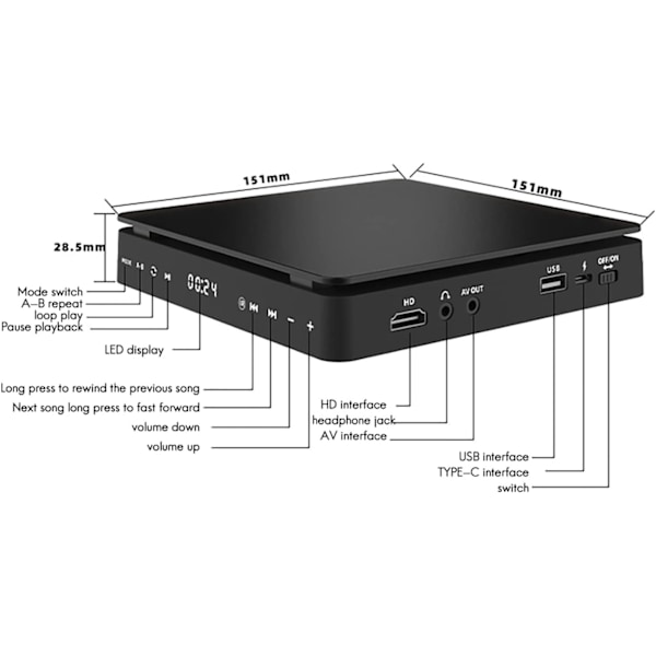 Bærbar CD-afspiller med digitalt display Walkman