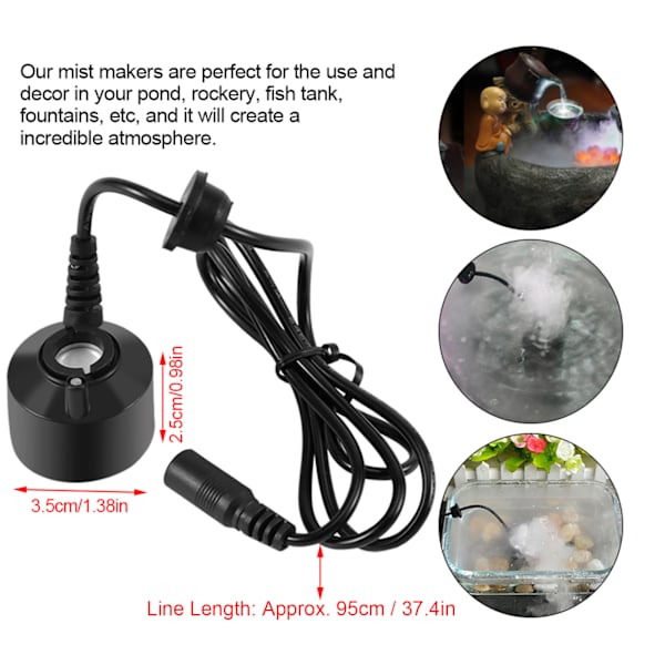 Svart Mini Mist Maker for vannfontene, dam, akvarium - Skap en fortryllende atmosfære