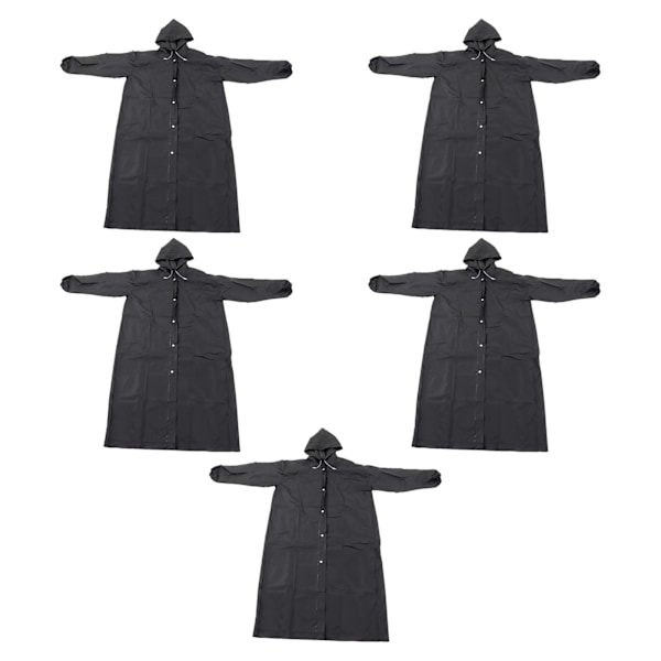 5-pack Regnrock med Huva, Tjock EVA, Snabbtorkande, Återanvändbar, Helkroppsregnponchojacka för Vuxna, Utomhusresor, Svart