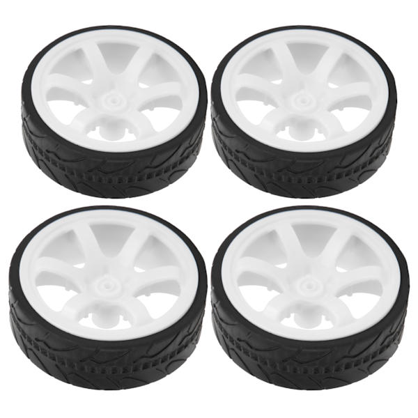 1/10 Racing RC Bil Hjul Plast Hjulnav med Rillet Gummi RC Bil Reservedelstilbehør Hvid