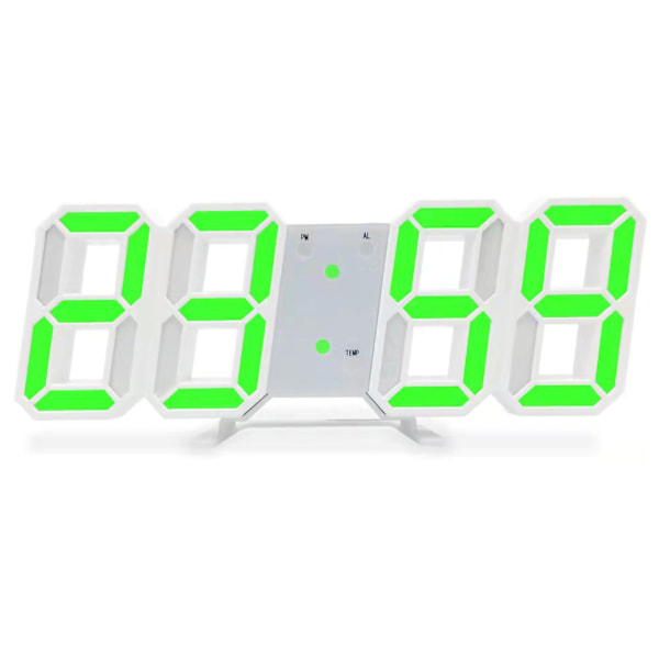 3D LED Väggklocka Minimalistisk Väggmonterad Väckarklocka för Hem Vardagsrum Kontor Vit Font Grön Bokstav