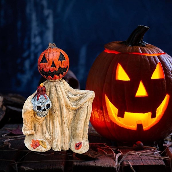 Halloween Pumpa Staty | Pumpa Halloween Figur Resin Staty | Halloween Figur Hem Skrivbords Dekoration (A, 12 cm) B