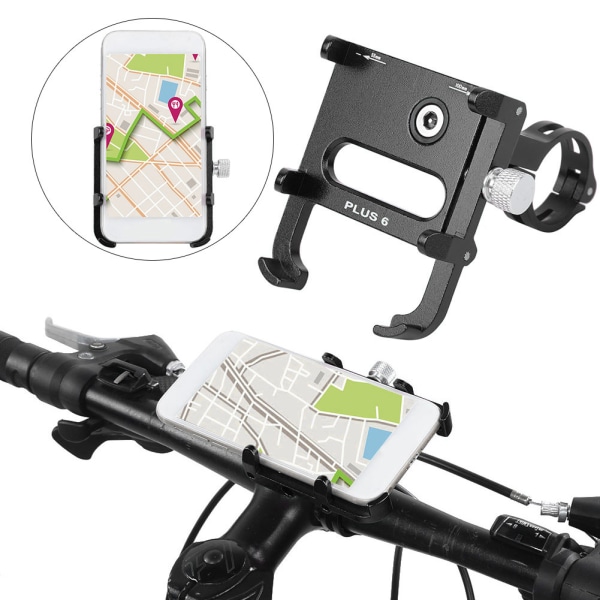 PLUS 6 Bike Navigation Stand Aluminiumlegering 360° Rotation Motorcykel Mobiltelefon Fäste Svart